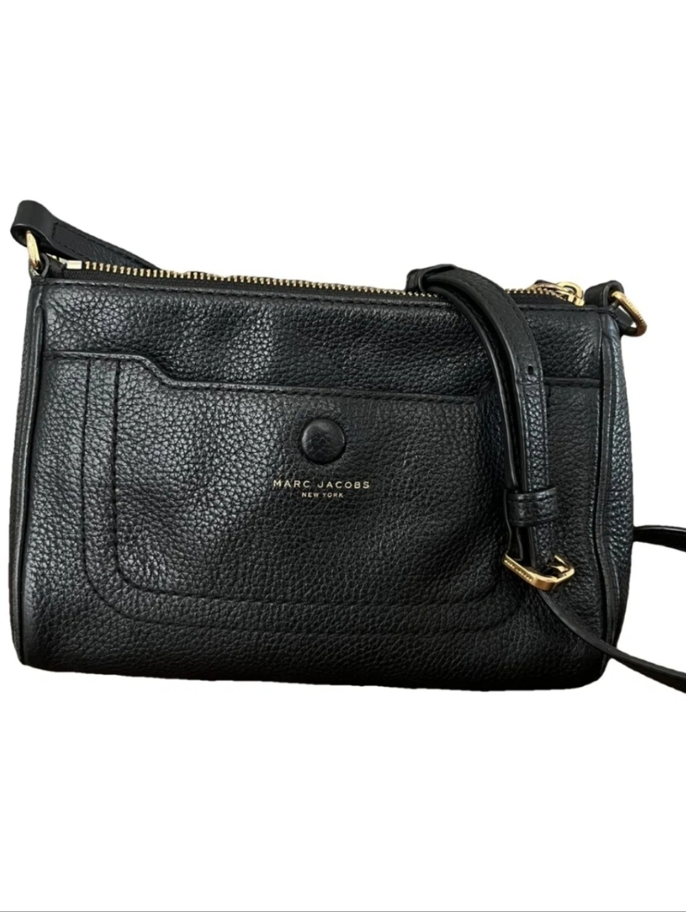 Marc Jacobs Black Pebbled Leather Camera Crossbody with Gold Hardware